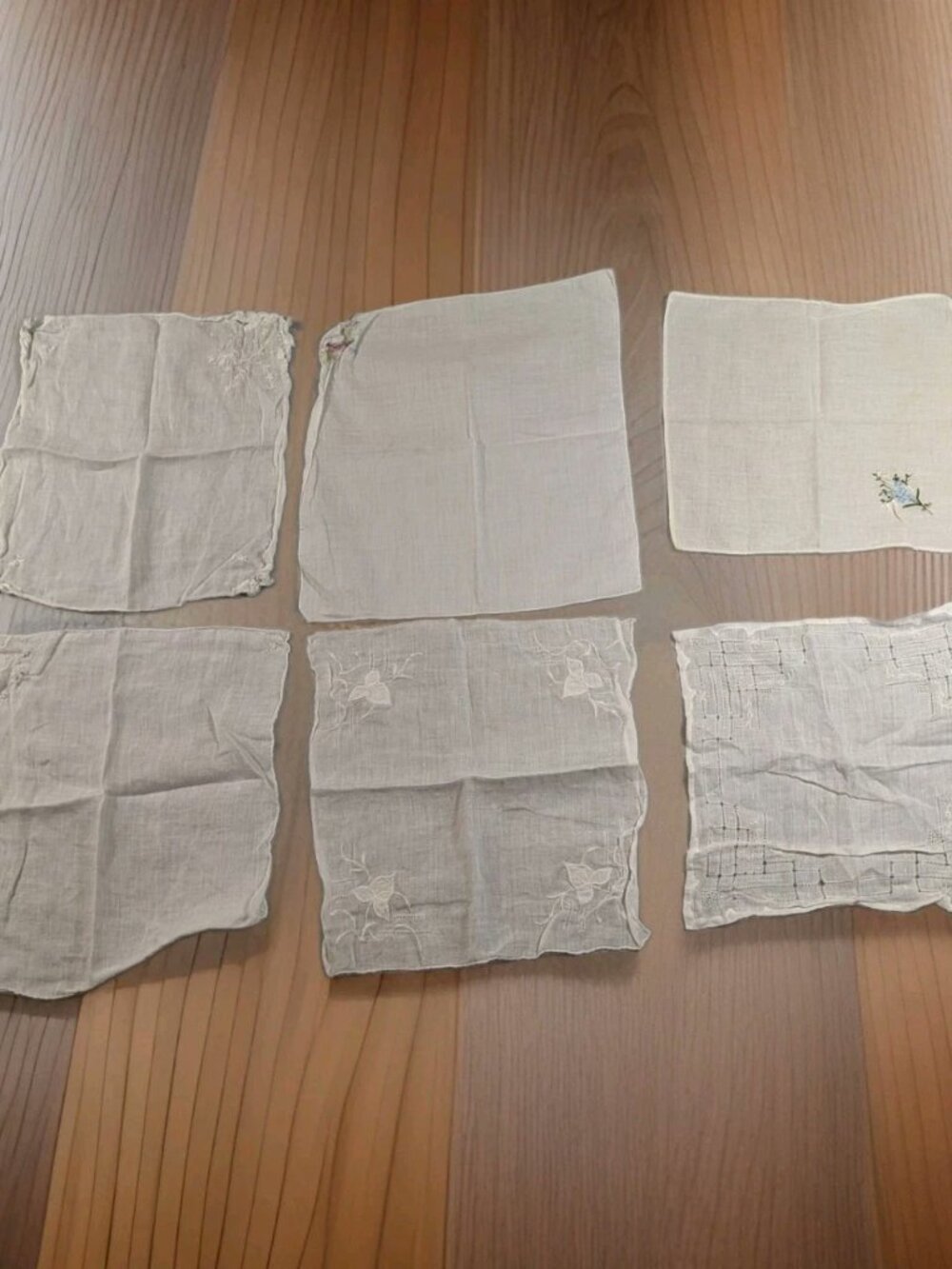 Vintage Embroidered Handkerchiefs Set of 6 White And Light Blue Grandma Core
